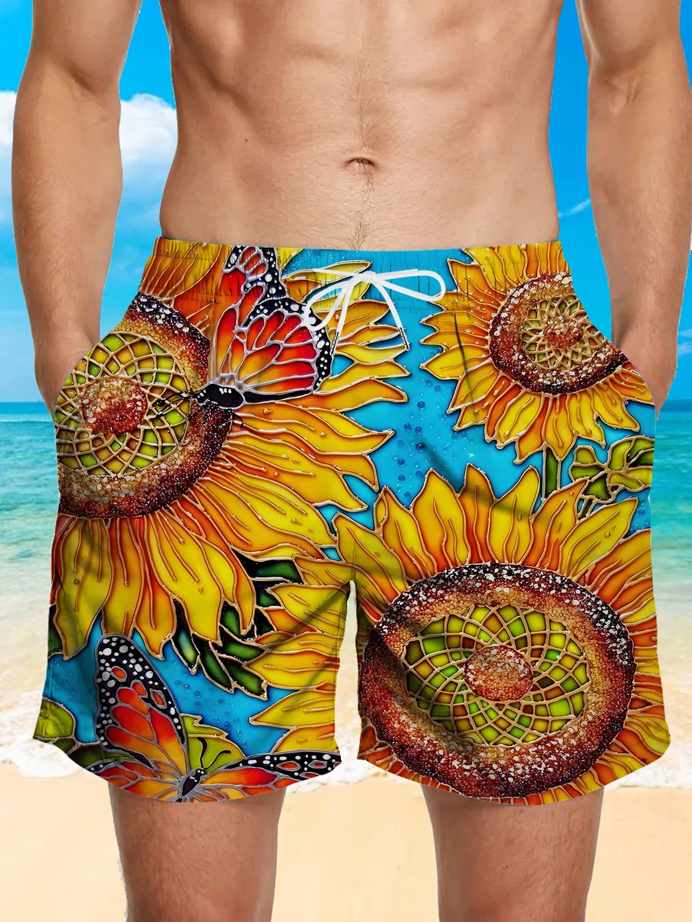 Pantaloncini da Spiaggia da Uomo con Stampa Digitale Completa, Asciugatura Rapida, Leggeri