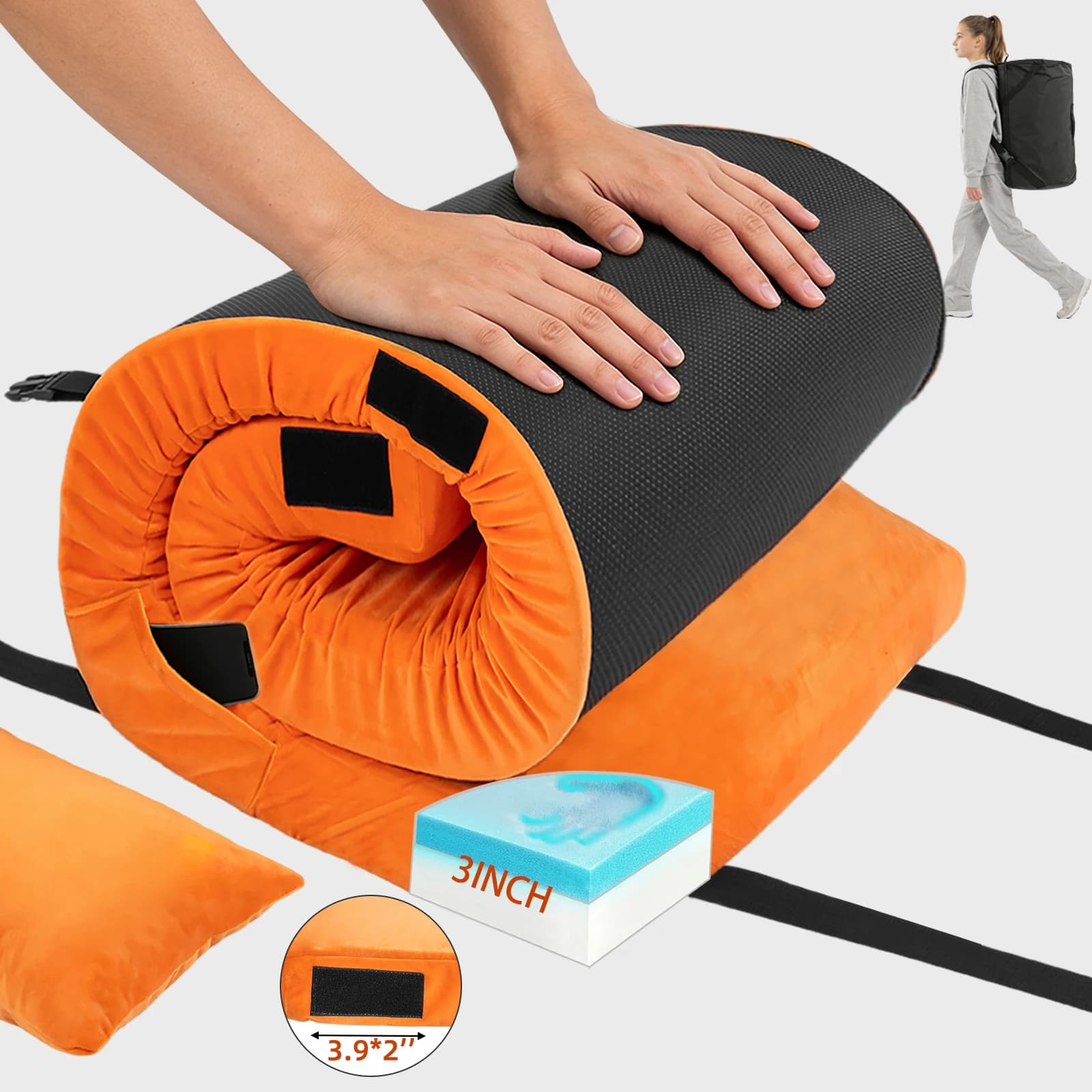 Materasso da campeggio in memory foam - Materasso arrotolabile per adulti - Materassino portatile per campeggio - Tappetino da pavimento per dormire in auto
