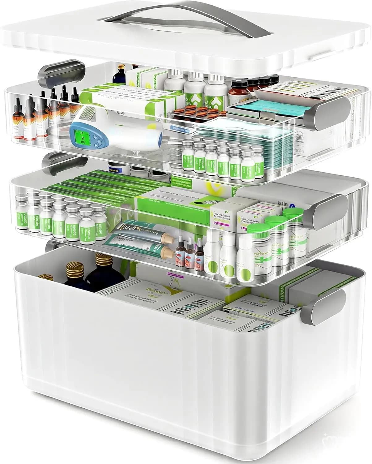 Organizzatore di Medicinali a 3 Livelli - Kit di Pronto Soccorso Portatile con Maniglia, Portapillole Multiuso per Casa