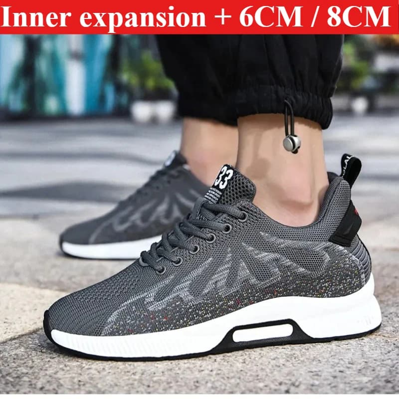 MenHiddenHeightIncreasing Sneakers 6CM 8CM Lift Grey Graffiti Mesh Air Cushion Sole Light Non Slip Outdoor Jogging Running Shoes