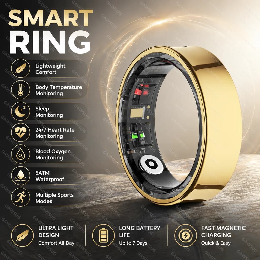 Smart Ring with Charging Case 5ATM Waterproof Health Tracker Temperature SpO2 Heart Rate Sleep Monitor Fitness Gift Men Women