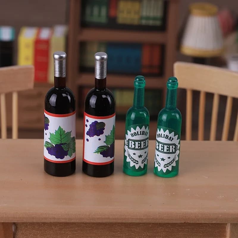 Mini bottiglia di vino rosso 1/12, boccale da birra, decorazione fai da te per casa delle bambole, piccolo ornamento da tavolo
