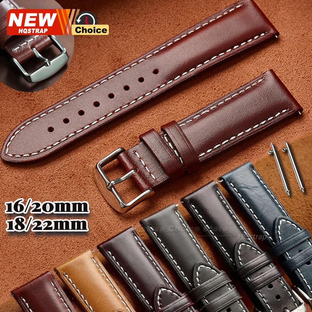 Nuovo Cinturino in Pelle Cerata 16mm 18mm 20mm 22mm per Orologi e Smartwatch, Bracciale in Vera Pelle per Seiko, Rolex, Omega