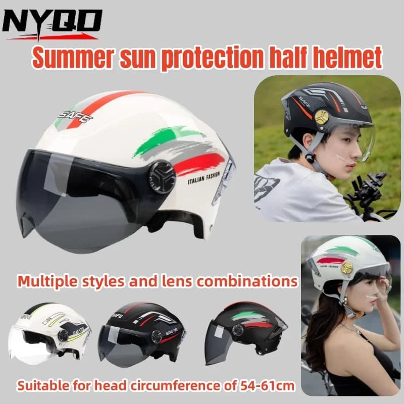 Casco per protezione solare estiva per auto elettrica Casco per moto Mezzo casco Lenti per protezione solare Casco per scooter leggero