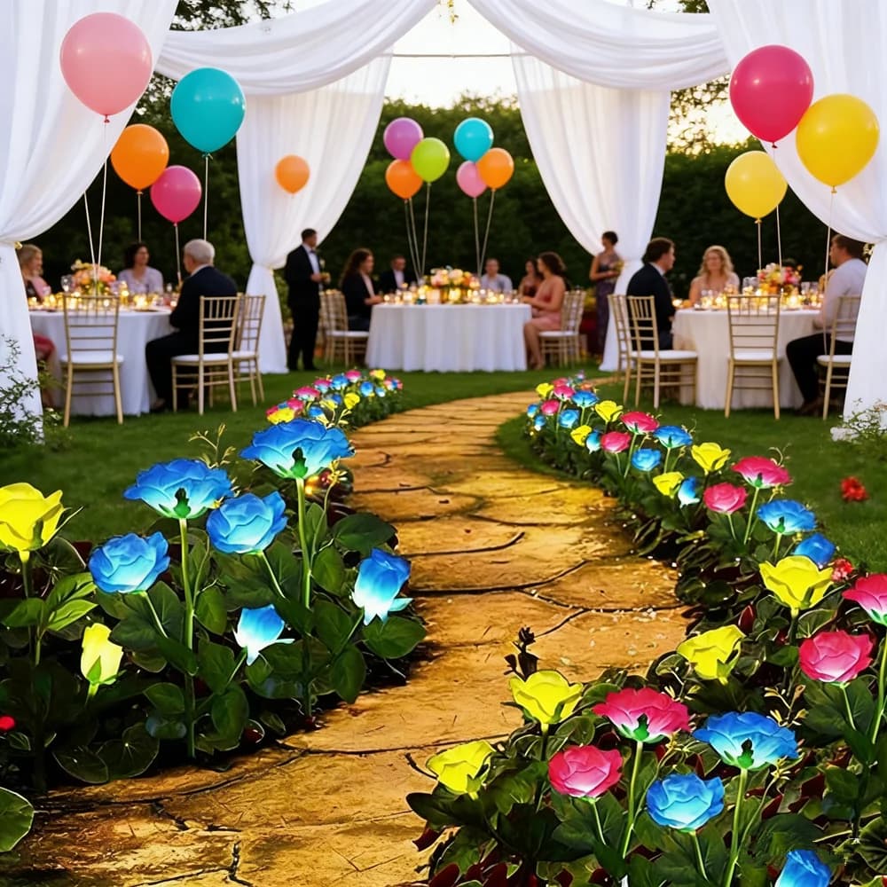Luci da Giardino Estive a 5 Teste a Forma di Rosa, Lampada Solare LED per Prato, Decorazione per Matrimoni, Feste, Giardino, Esterni, Natale e Festività