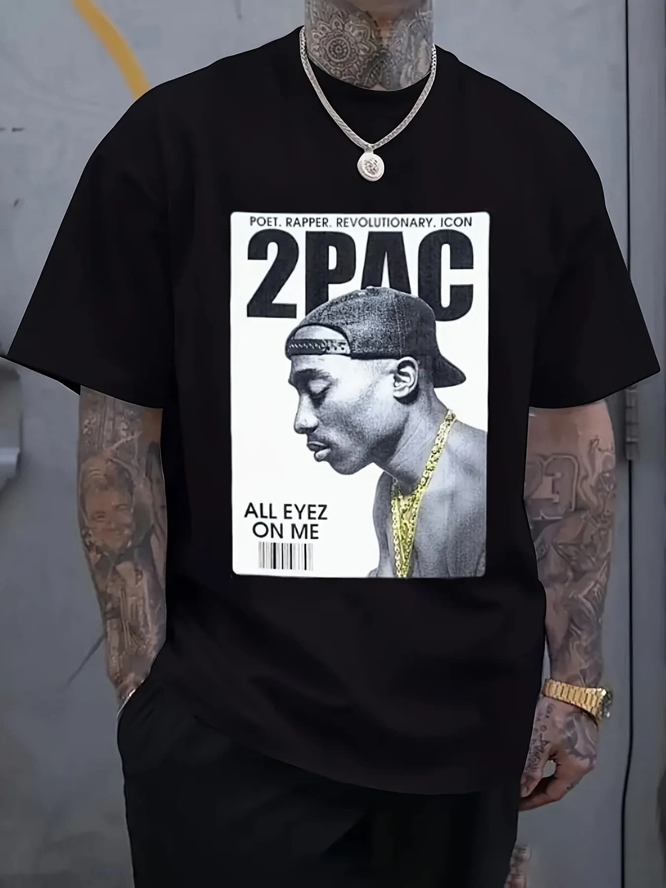 Men's 2Pac T-shirt All Eyez On Me Pattern T-shirt Printed Casual Round Neck Short Sleeve Street Top