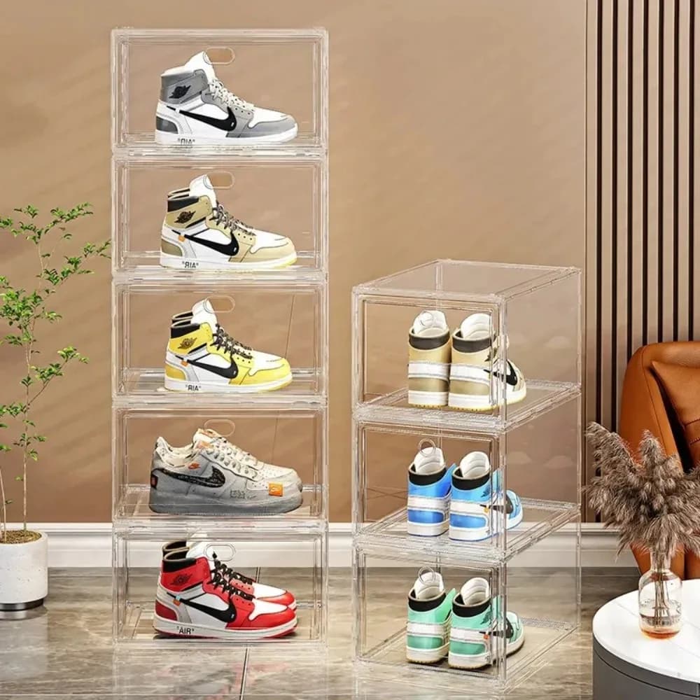 AJ large shoe box, transparent and reinforced magnetic stackable shoe organizer