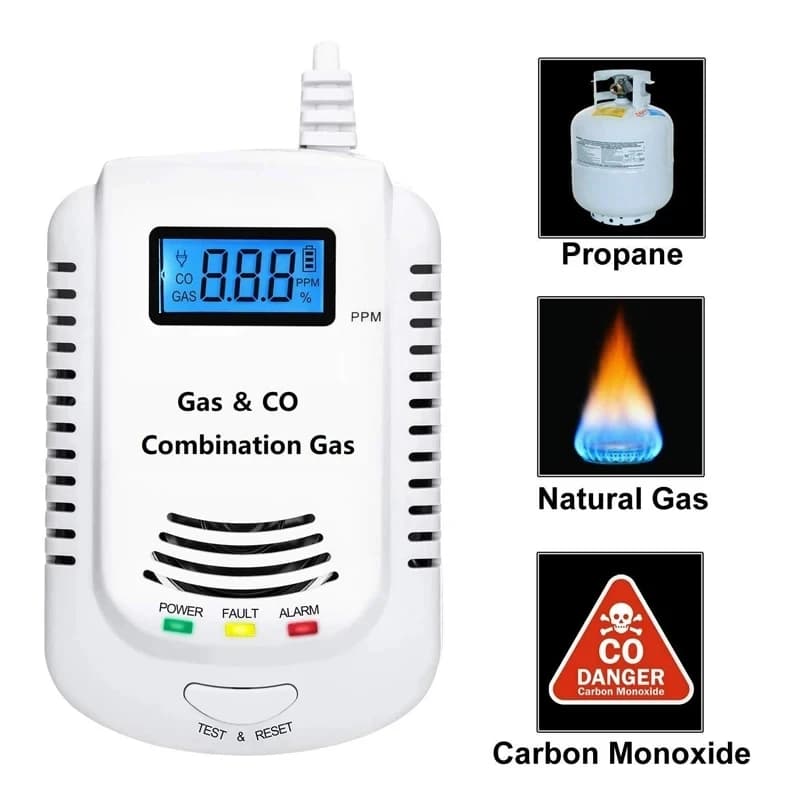 Rivelatore di gas CO e gas LCD, allarme domestico di gas naturale/metano/propano/CO, rivelatore di sensore di perdite con promp vocale e display a LED