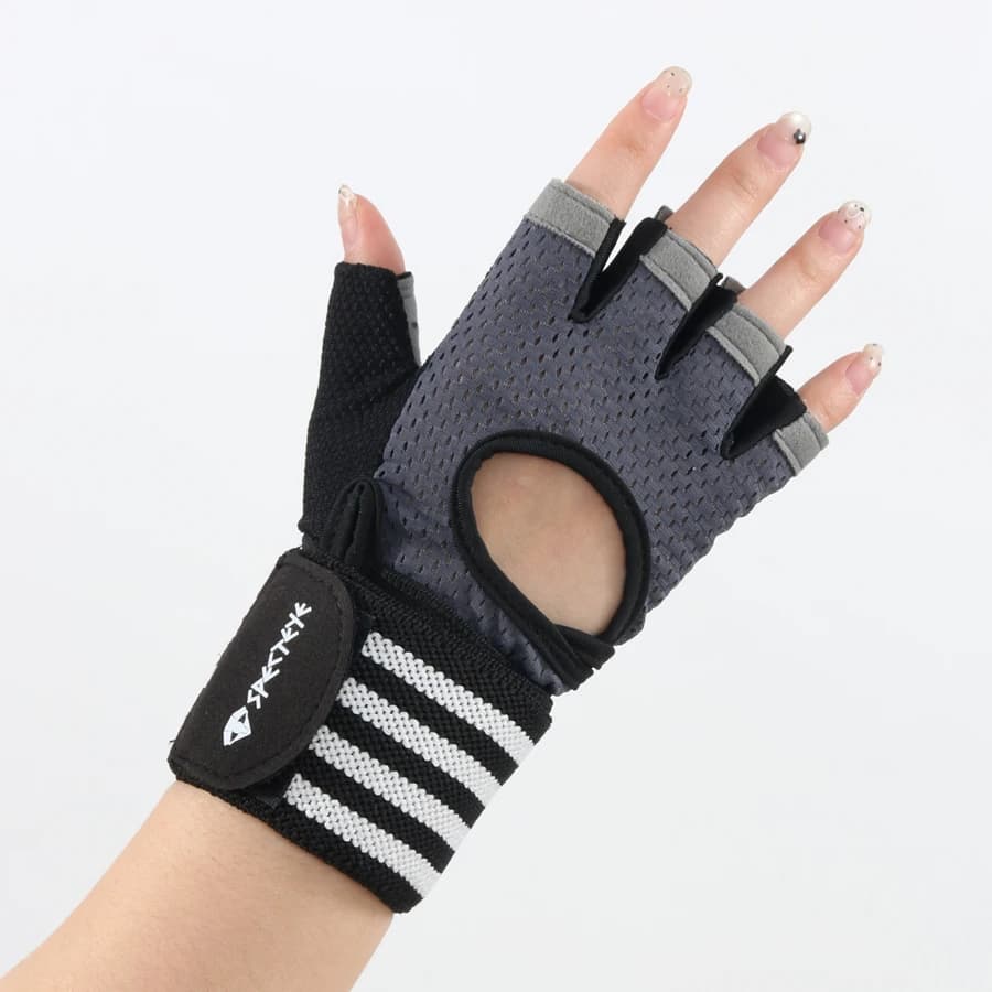 Gym Workout Gloves, Honeycomb Anti-slip Palm Half Finger Fitness Gloves, Striped Long Wrist Support Weight Lifting Training Glov