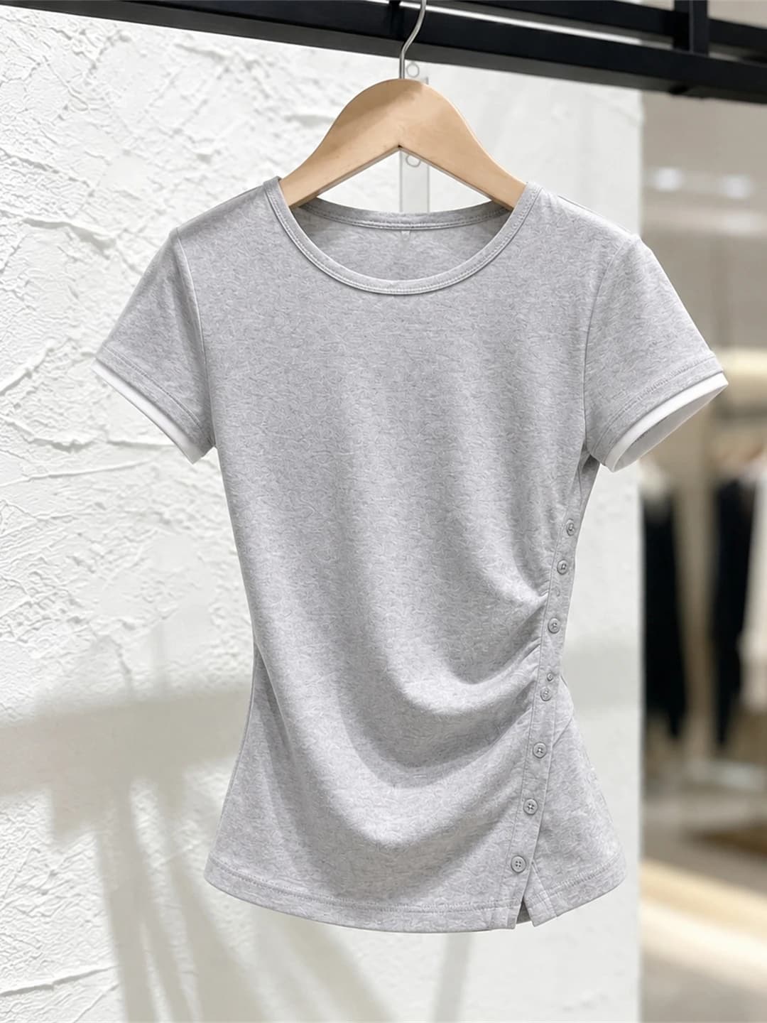 Minimalist Style Casual Short Sleeve Overhead Pure Color Shirt Elegant Daily T-Shirt Summer Season round Neck Top