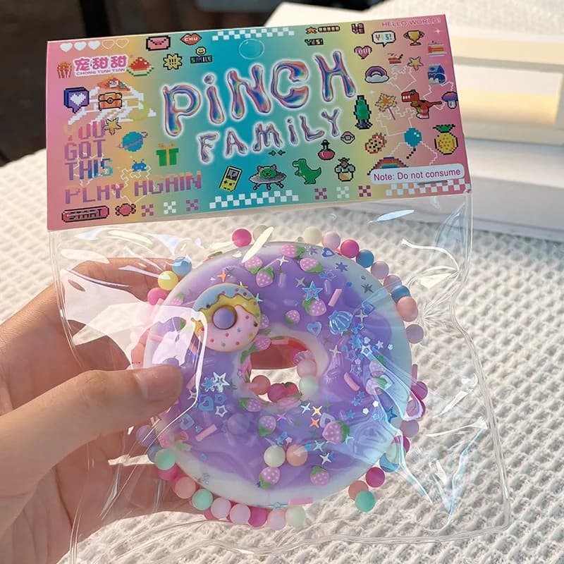 2Pcs Cross-border Viral Donut Squishy Toy, Sludge Texture Cute Stress Relief Blind Bag Fidget Toy for Live Stream