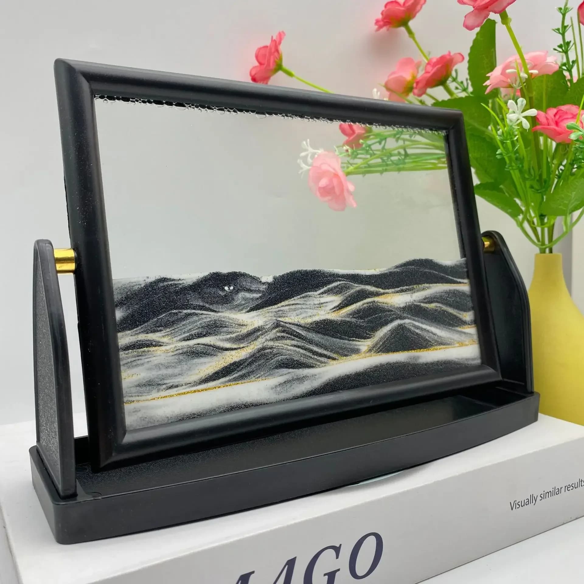 Paesaggio di sabbia girevole Immagine artistica con sabbia in movimento Vetro quadrato 3D in movimento Clessidra con sabbie mobili Sabbia che scorre creativa Decorazioni per la casa Regali
