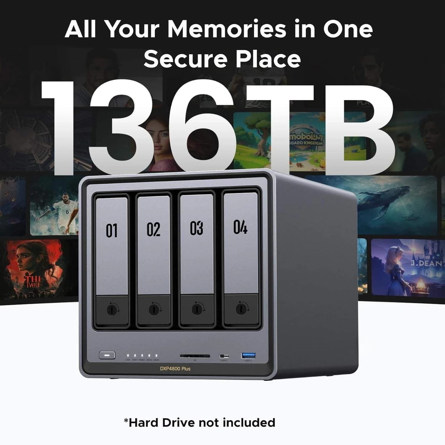 NASync DXP4800 Plus NAS a 4 Bay, Gold 8505, 16GB DDR5, 10GbE/2.5GbE, Doppio M.2 NVMe, Archiviazione di Rete Multimediale 4K