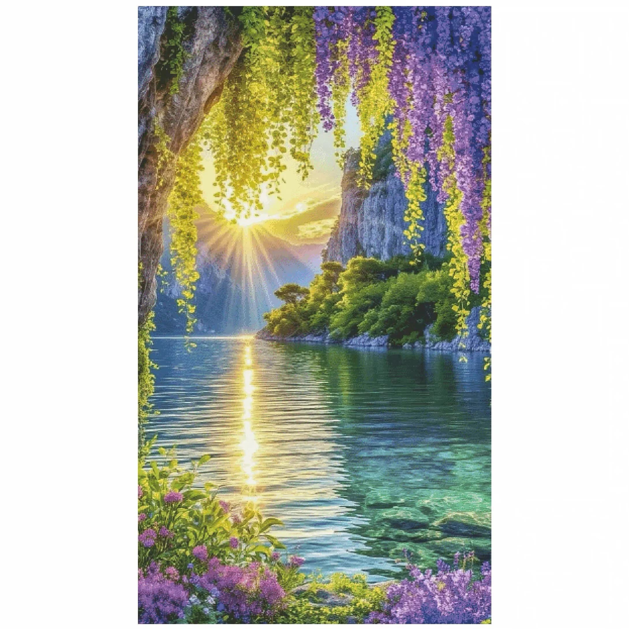 ZZ8836-Lake Wisteria Flower 14CT 16CT 18CT Stamped Cross Stitch DIY Set Pattern Kit Needlework Embroidery 182 Colors