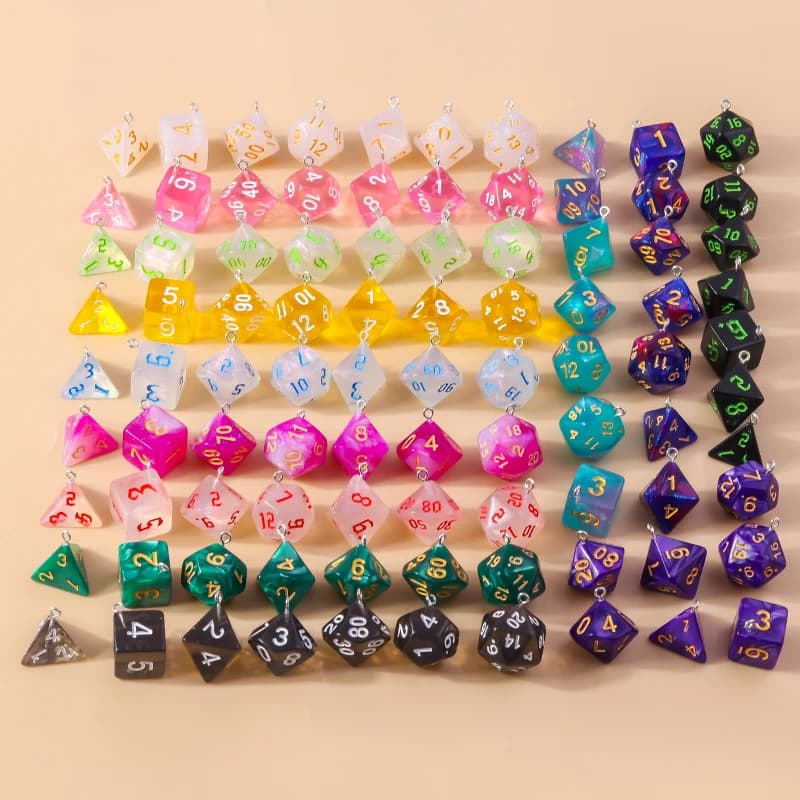 Leslie Set di 7 Dadi Colorati in Acrilico, Accessori per Giochi, Ciondoli a Forma di Dadi Multifaccettati, Giocattoli Portatili per Giochi DND RPG TRPG