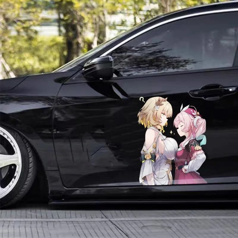 JDM Cute Anime Cartoon Sticker Hot Game Honkai Star Rail Aglaea and Hyacinthia Car Stickers Decor Moto Body Window Bumper Decals