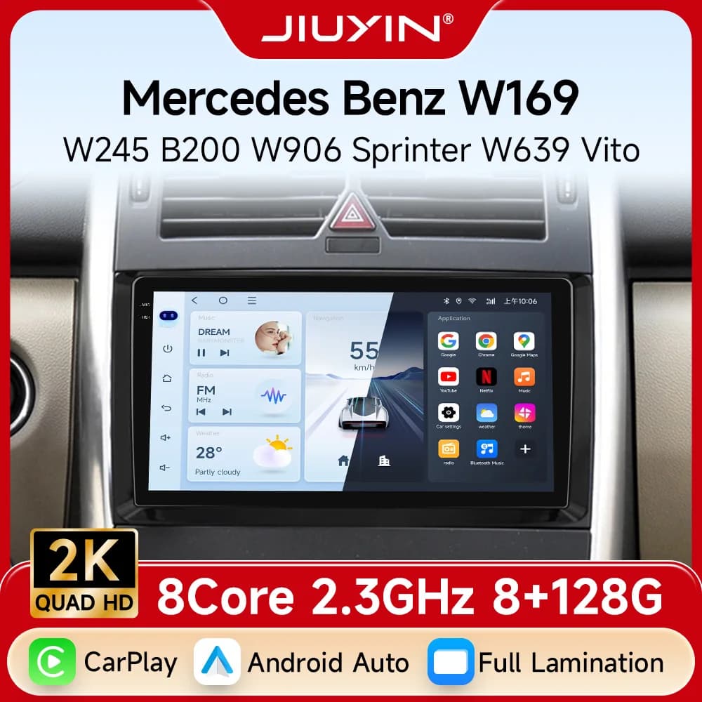 JIUYIN CarPlay Android Auto Radio 2K Screen For Mercedes Benz W169 W245 B200 W906 Sprinter W639 Vito Car 2 din autoradio