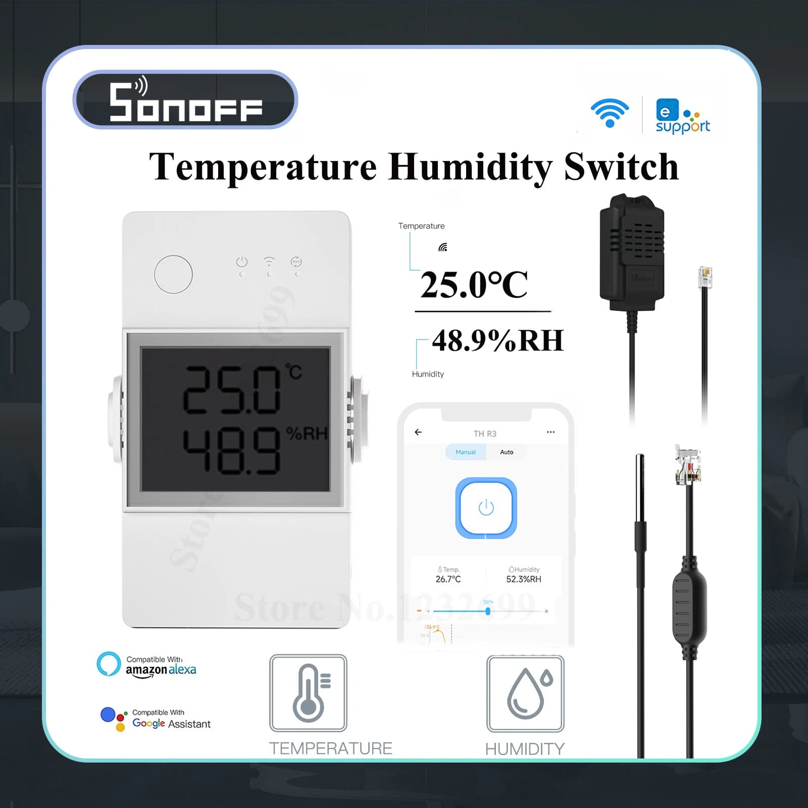 SONOFF TH Elite 16A WiFi Smart Switch Interruttore di monitoraggio dell'umidità della temperatura domestica intelligente Funziona con il sensore WTS01/THS01 MS01 RL560