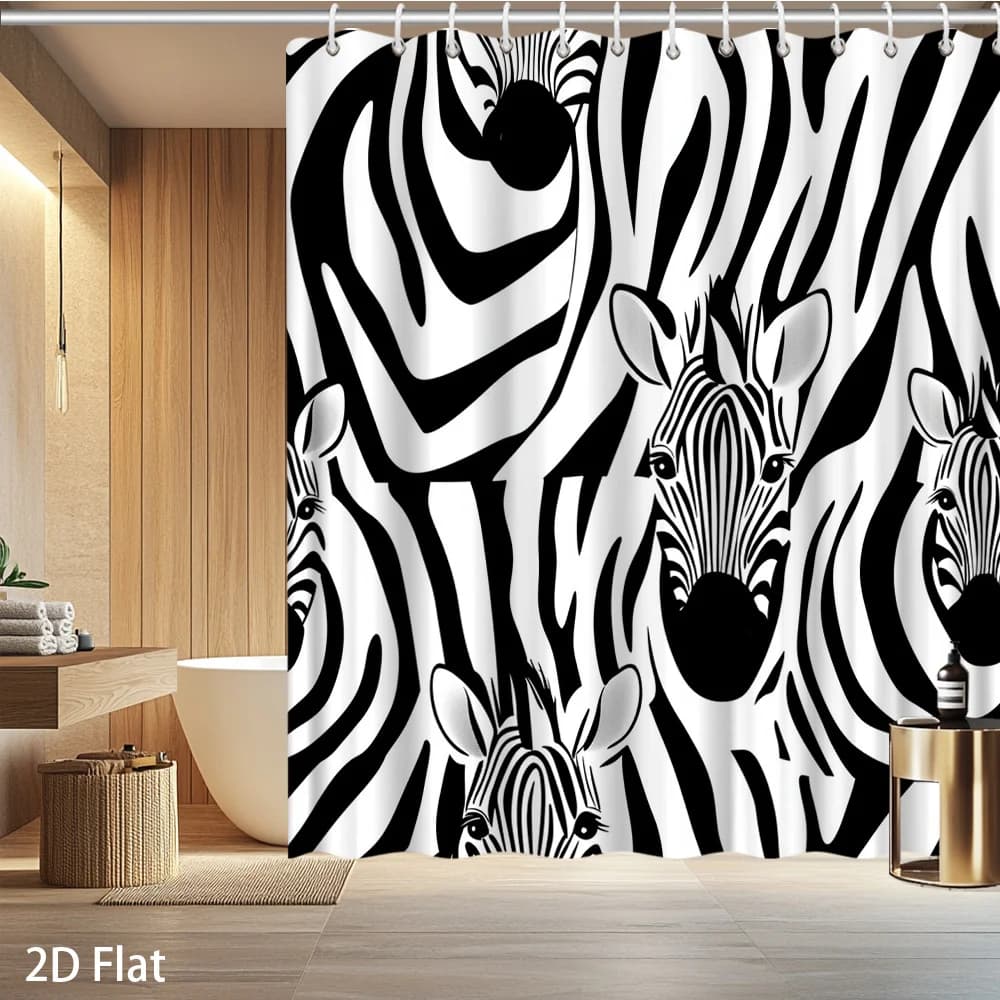 Tenda da doccia Zebra – Stampa audace in bianco e nero, poliestere impermeabile, 72x72 / 72x84 / 60x72 pollici, decorazione moderna per il bagno