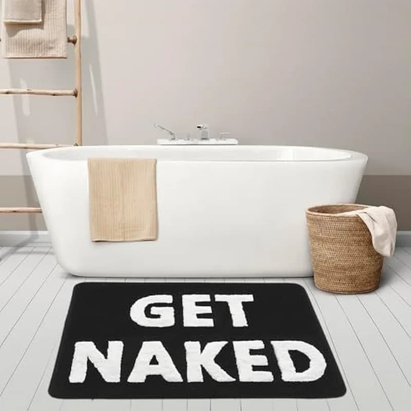 Anti-Slip Fun Letters Get Naked Bathroom Floor Mat Water Absorbing Entrance Door Mat Bedroom Side Rug Home Decorative Floor Mat
