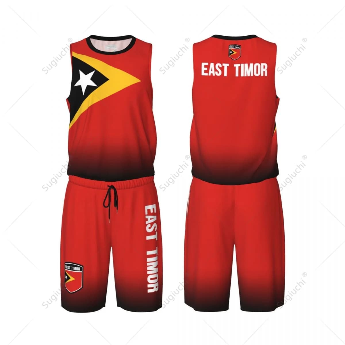Maglia da basket da uomo con bandiera del Timor Est, set camicia e pantaloni in rete, senza maniche, esclusivo nome personalizzato per squadra, Nunber, unisex