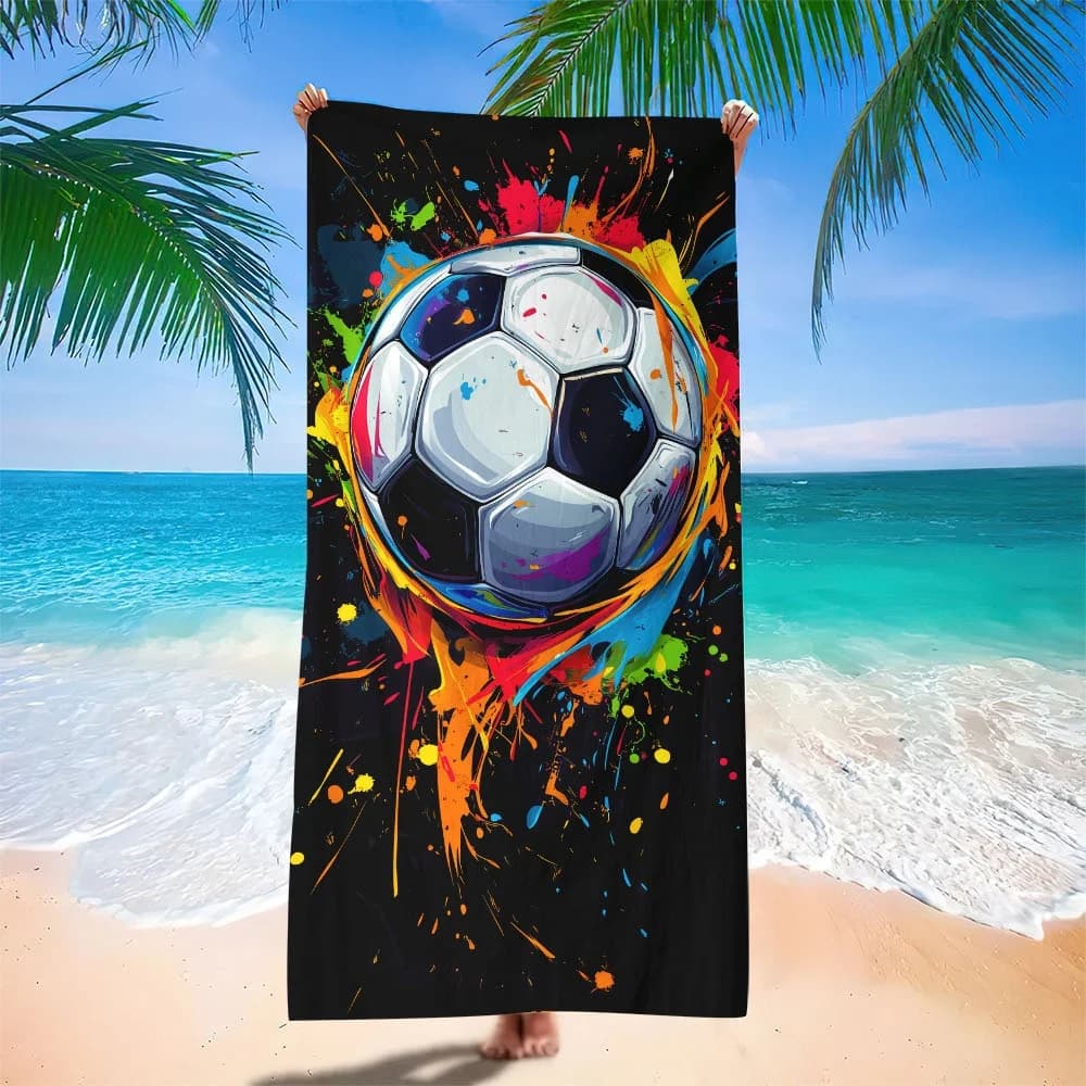 Asciugamano da spiaggia con design a tema calcio, in microfibra ad asciugatura rapida, assorbente, leggero e versatile per piscina, viaggi, yoga, campeggio