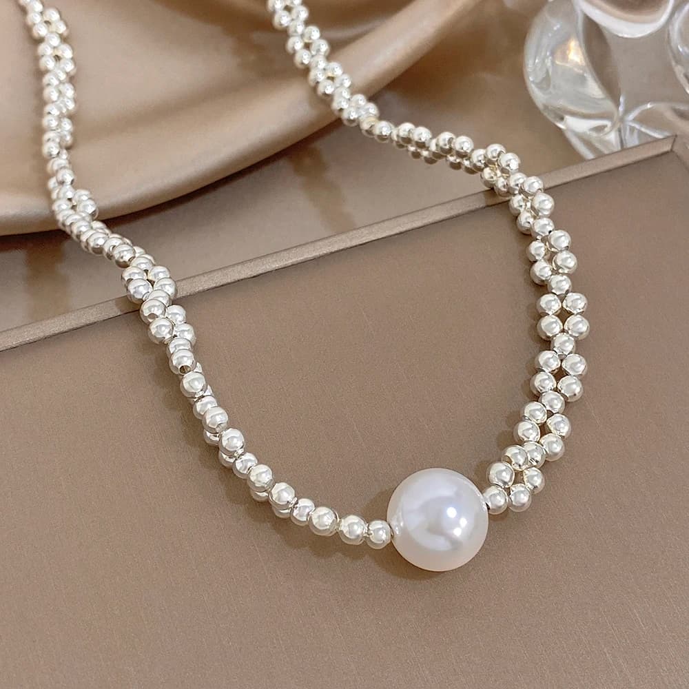 Collana AENSOA con perle decorative da donna, alla moda, semplice, fatta a mano, intrecciata, leggera, lussuosa, versatile, catena per clavicola