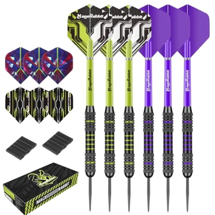 Set di 6 Freccette Professionali con Punta in Metallo e 12 Alette, Set di Freccette con Punta in Acciaio per Freccette da Tavolo