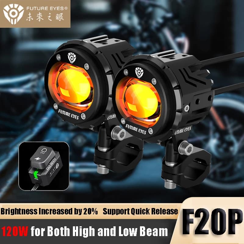 Future Eyes F20P Faro per moto Faretto a LED Fendinebbia Interruttore cablato Luci di guida ausiliarie ultra luminose Luci flash