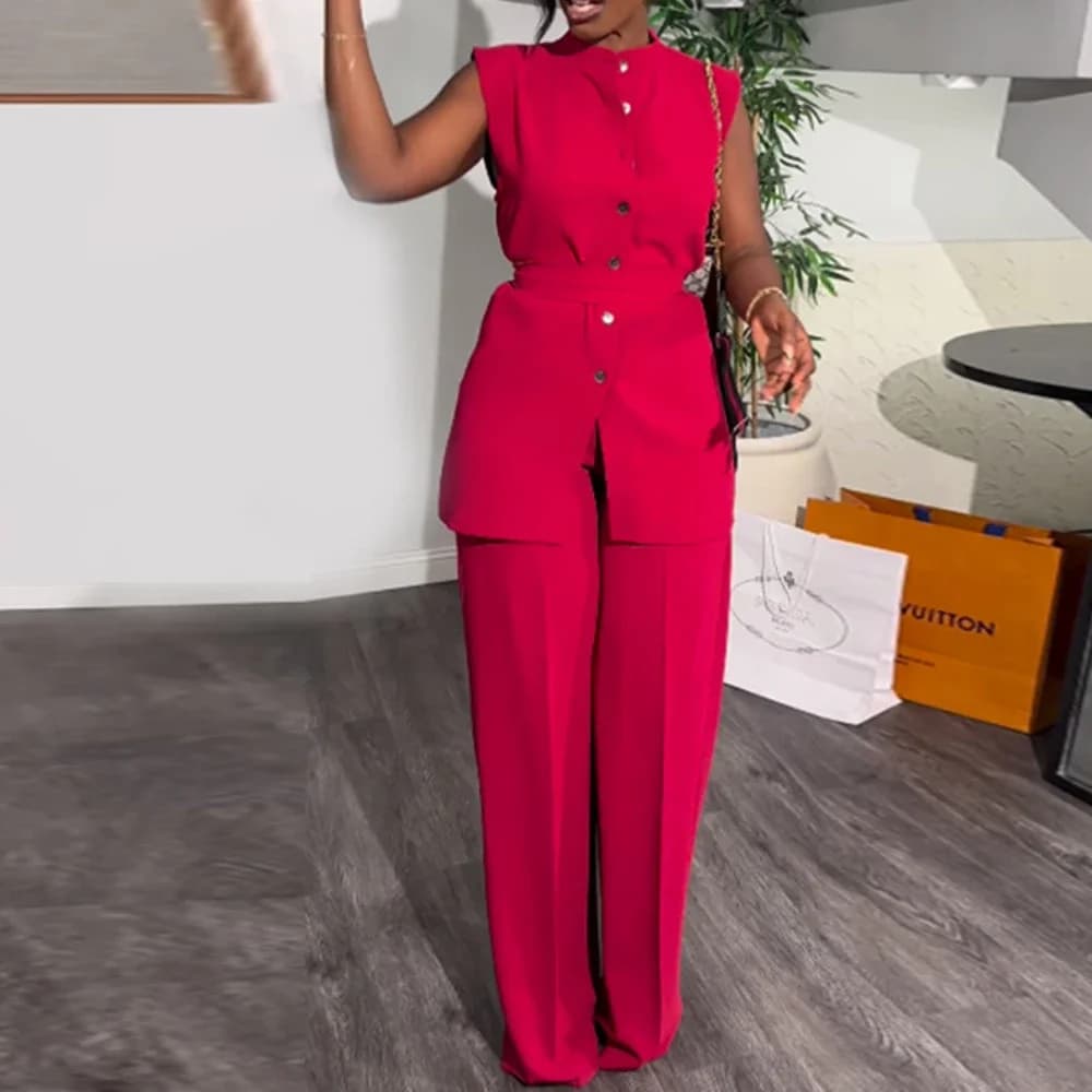 Set of women's wide leg trousers Set of two pieces Black shirt Top and trousers with twisted Set complete with elegant high waist trousers with wide neck