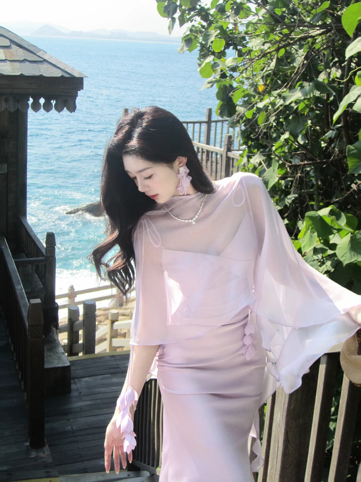 Elegant Purple Thin Women's Summer Net Shawl Cardigan Outerwear Sunscreen Cape Lightweight Long Sleeve Polyester Fibre