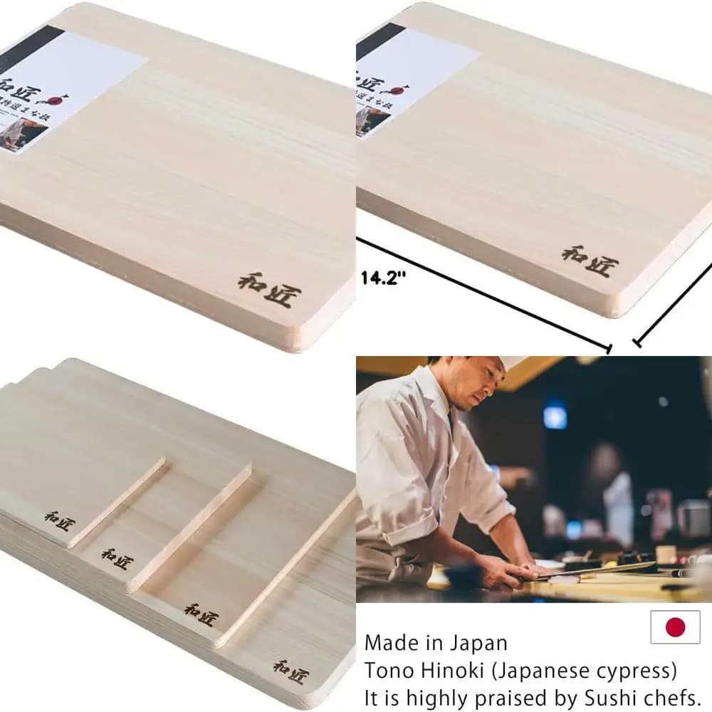 Tagliere medio giapponese Premium Hinoki Cypress, realizzato a mano in Giappone, marrone