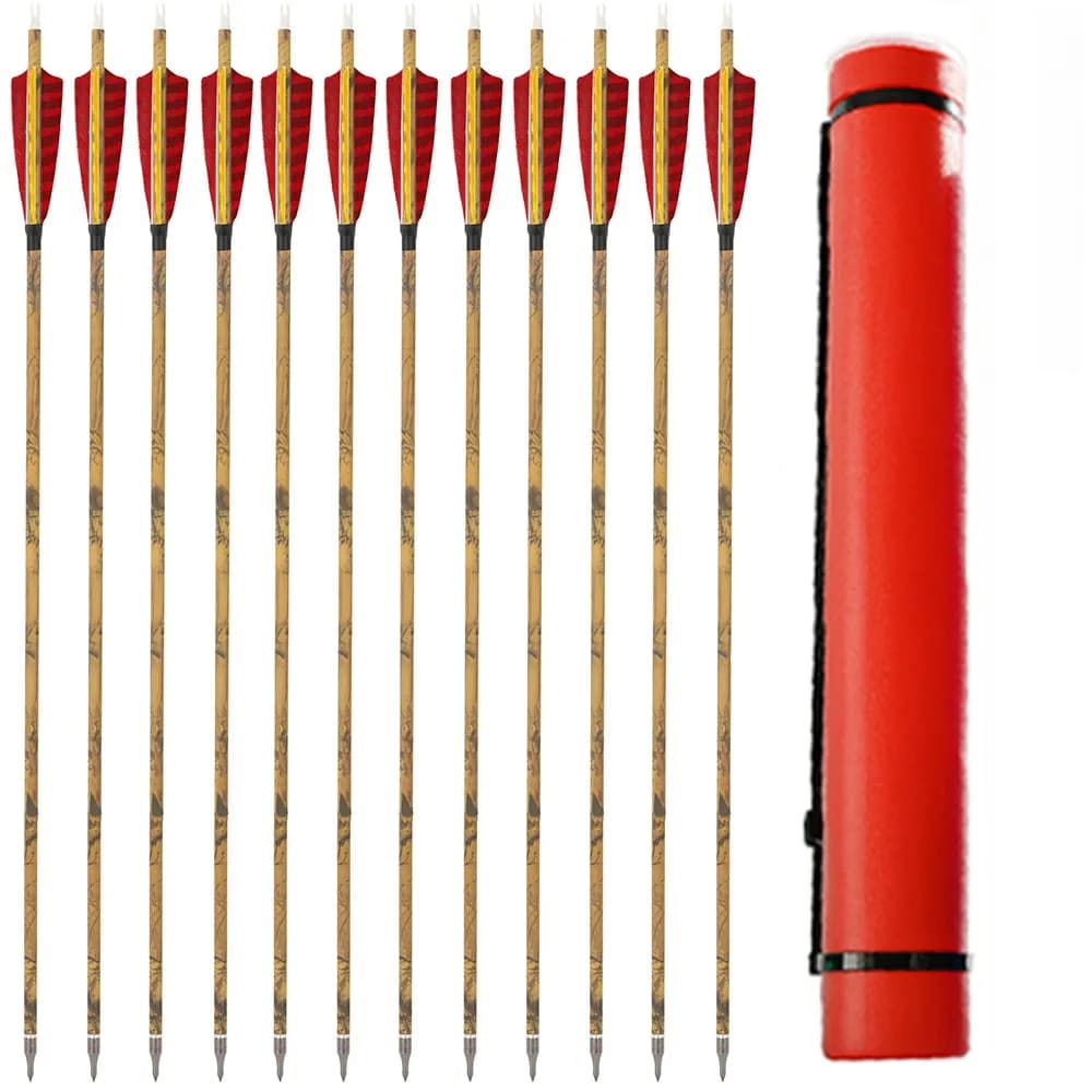 30 Inch Carbon Arrows Spine 500 ID 6.2mm with Real Feather 100 Grain Tips for Wooden Recurve Bow Archery Target Shooting