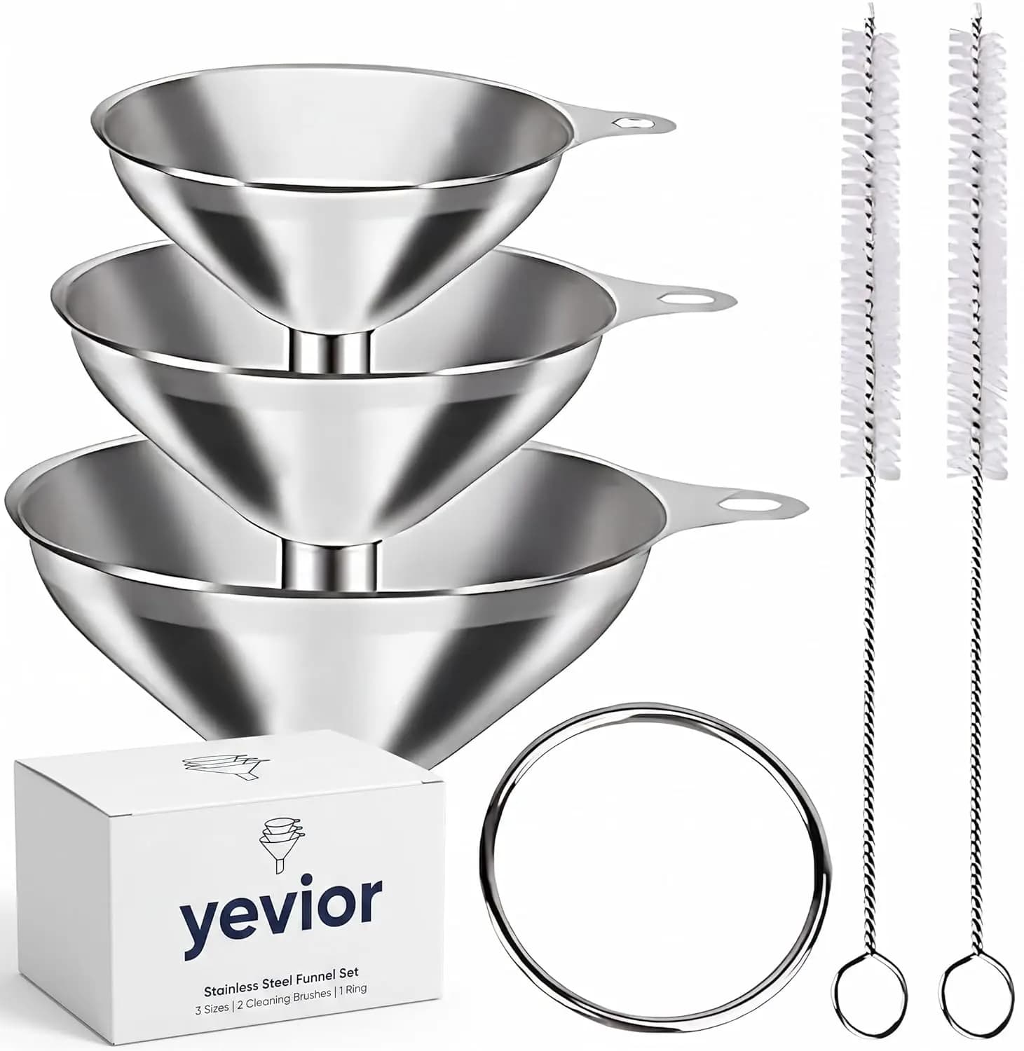 Set di 3 Imbuti in Acciaio Inossidabile per Riempire Bottiglie, Olio, Polveri e Spezie - Manici Corti, Facili da Pulire