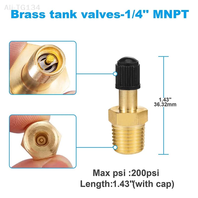 Connettore valvola Schrader in ottone anticorrosione 1/4 NPT 1/8 NPT Serbatoi compressore d'aria Valvola di riempimento Gonfiatore automatico del nucleo della valvola della gomma