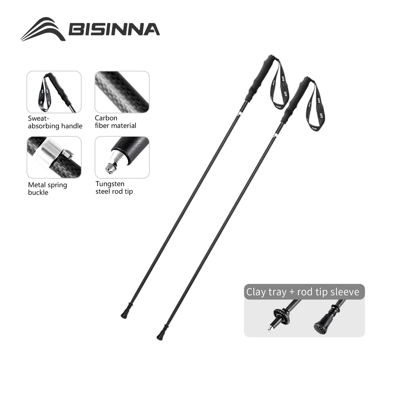 BISINNA 2 Pieghevole 3 Sezioni, Bastone with Straight Grip, Carbon Fiber Ultralight Stick for Offroad