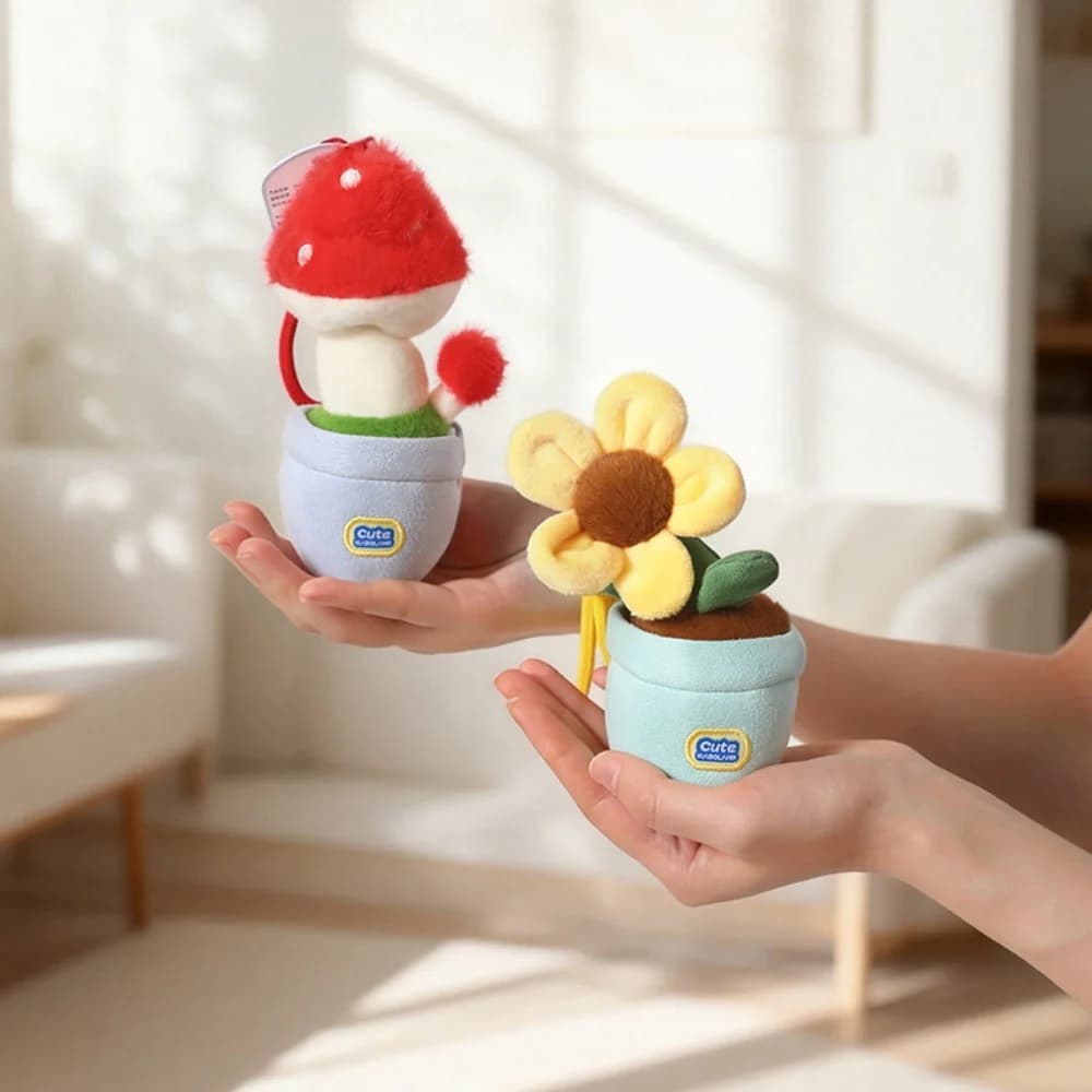 Mini Cute Potted Plant Plush Pendant Green Plant Flower Mushroom Potted Bag Charm Home Car Decor Gift