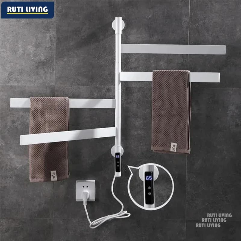 Bathroom Electric Heated Towel Rack Built-in Timer Touch Control Rotatable Bars Wall Mounted Towel Towel Dryer Energy-Saving