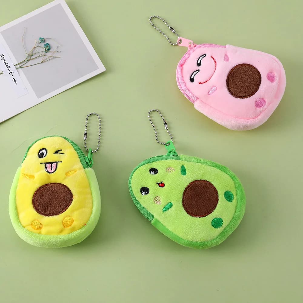 Portamonete in peluche a forma di avocado, portachiavi, piccolo portamonete per bambini, custodia per chiavi e denaro, regalo per donne, ragazzi e ragazze, ciondolo per borsa giocattolo