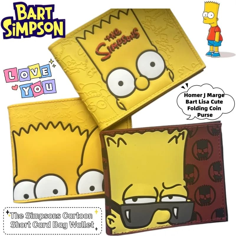 Creative Foldable Wallet and Simpsons Cute: Homer, Marge, Bart, Lisa - Animated Accessories, Short Wallet for Students