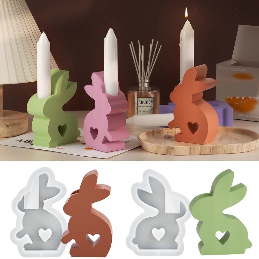 Stampo per calcestruzzo in gesso Design 3D Stampo portacandele per coniglio Stampo in resina fai-da-te fatto a mano per la decorazione domestica Decorazione pasquale da tavolo