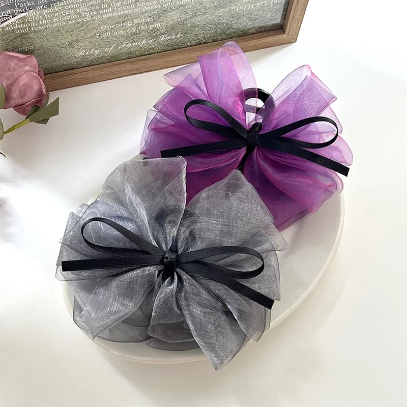 New Large Mesh Bow Grab Clip Spring and Summer Women's High Sense Fixed Hairpin on The Back of The Head Shark Clip Crab Clip