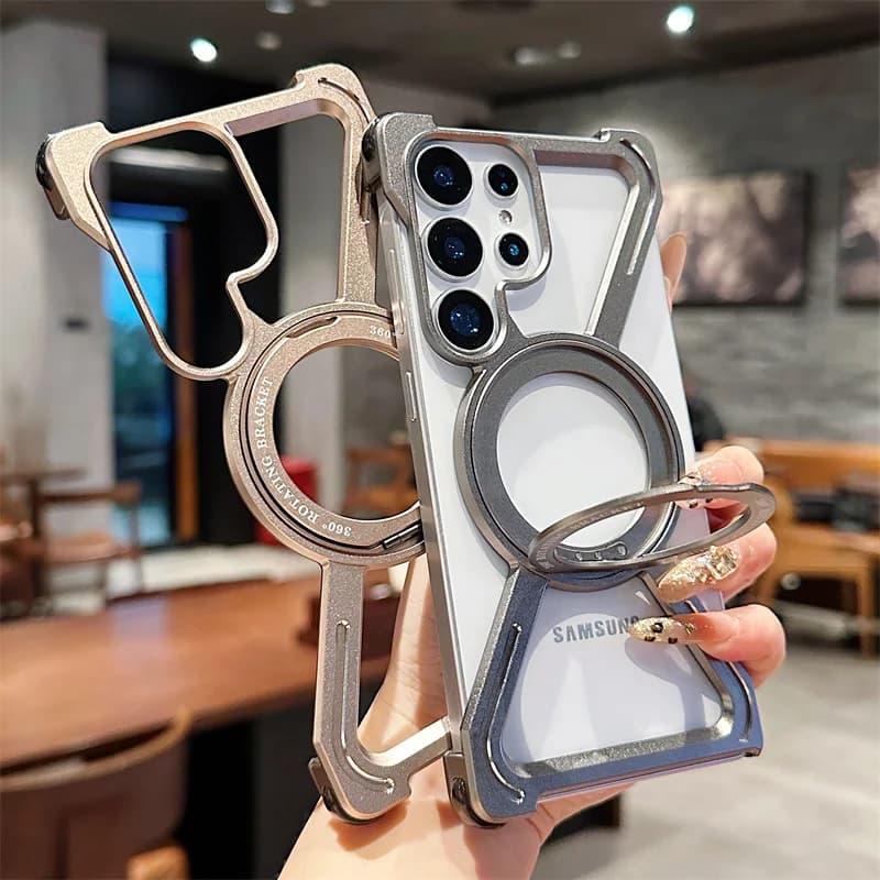 Custodia per telefono con paraurti in metallo MagSafe per Samsung Galaxy S23 S24 S25 Custodia protettiva antigoccia con staffa magnetica in lega ultra alluminio