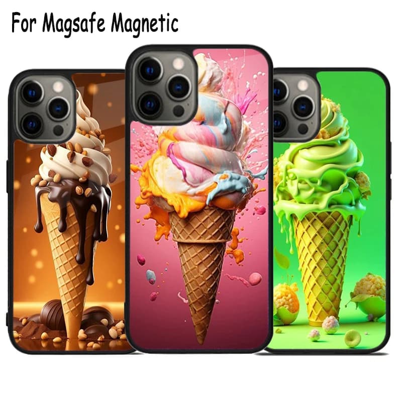 Cover Magnetica Wireless Ice Cream per iPhone 17 Air 15 16 16e 14 13 11 12 Pro Max Plus con Bumper Magsafe