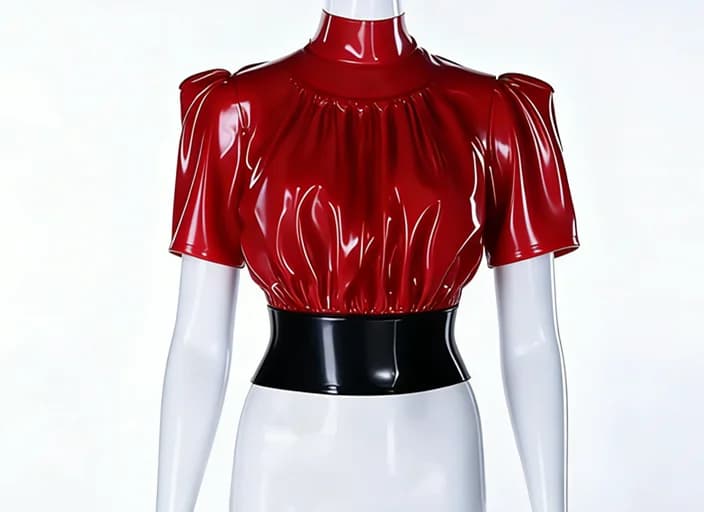 Premium latex shirt with curling – Top with contrasting belt for fashion and cosplay look
