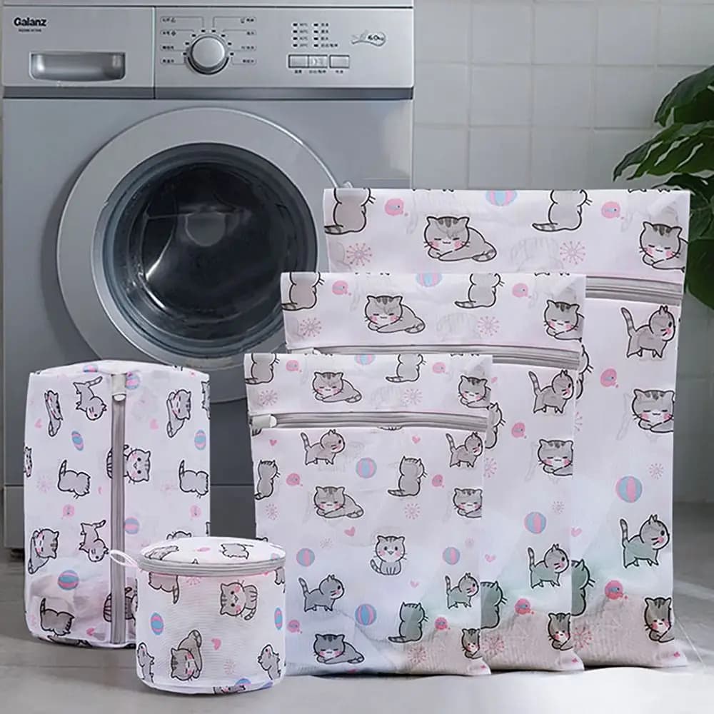 Borsa per la biancheria con stampa di gatti carini Borsa per il lavaggio pieghevole di grande capacità Protezione contro le distorsioni Borse portaoggetti per cartoni animati per la casa
