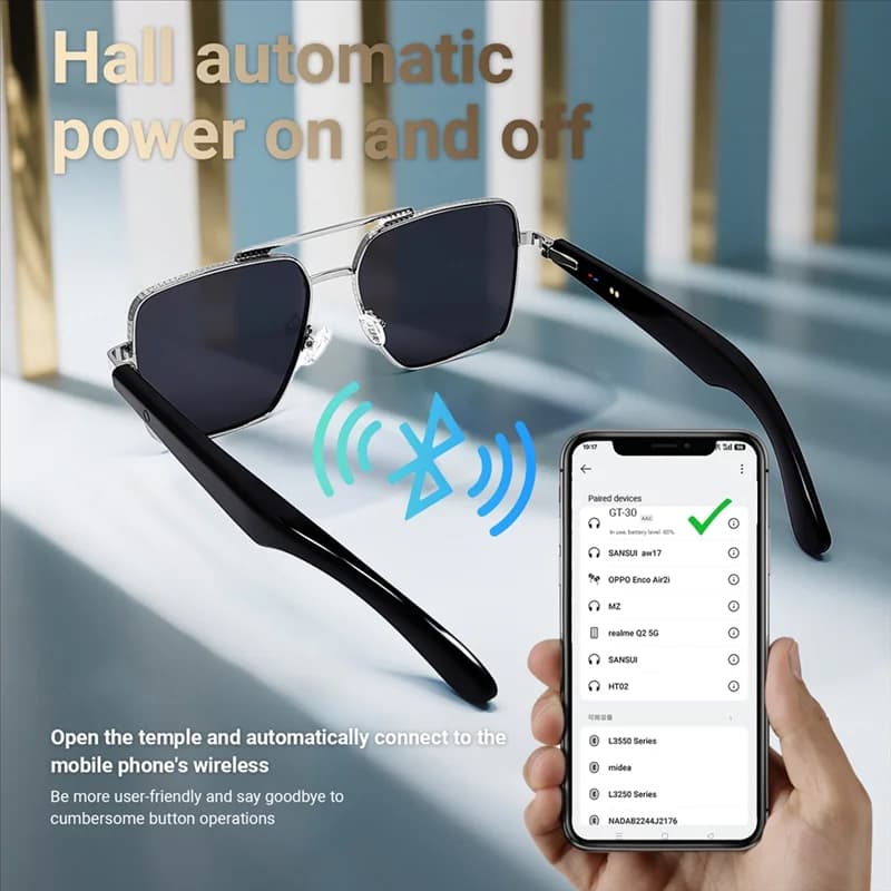 A61P Occhiali da sole intelligenti Occhiali da musica Chiamata Bluetooth Sport all'aria aperta Occhiali Bluetooth anti-UV impermeabili per uomo donna