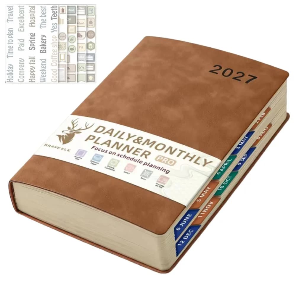English 2027 Schedule Planner Notepad Wear-resistant Efficiency To-do List Notebook Thick Paper Leather Cover