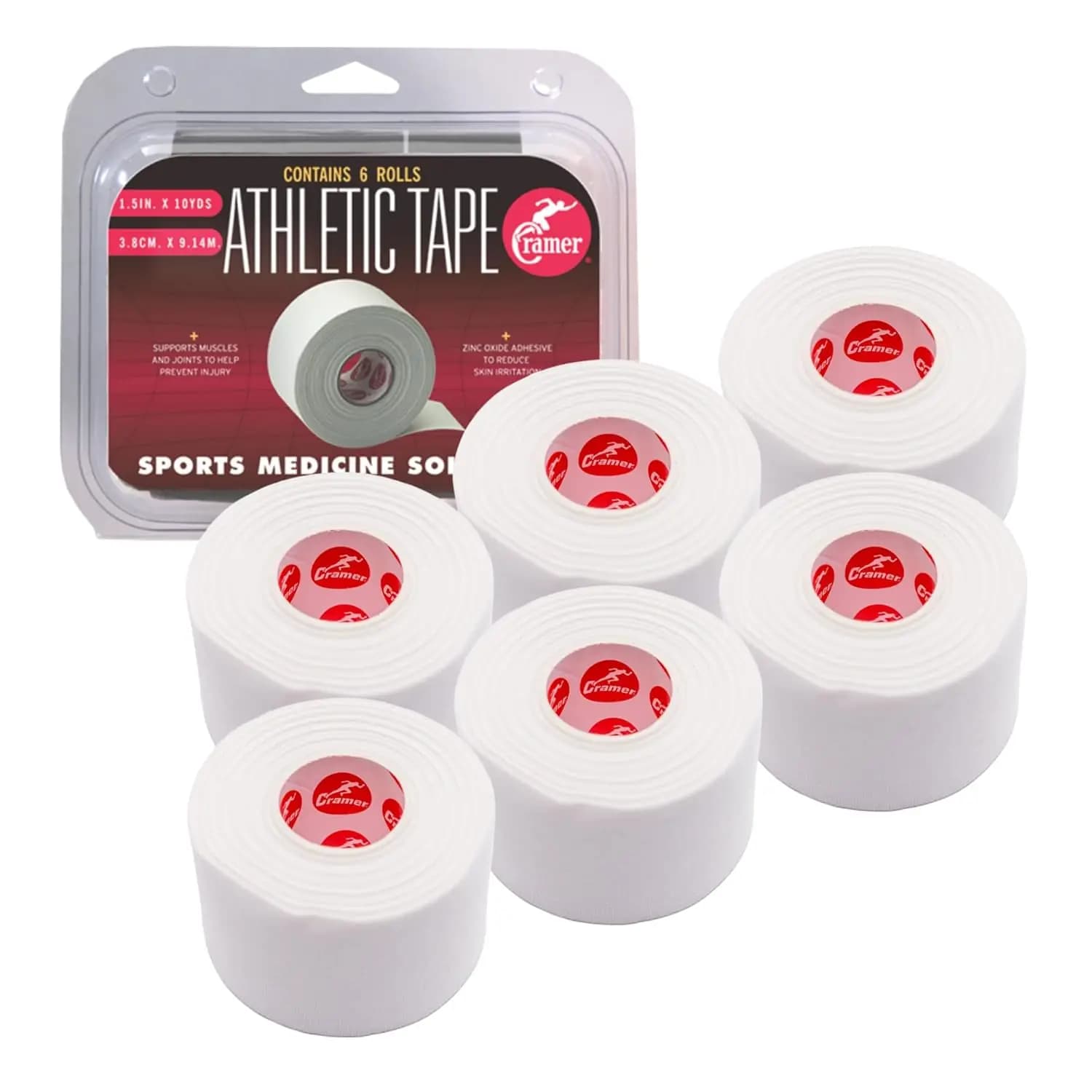 Confezione da 6 nastri sportivi, 1,5 pollici x 10 iarde, bianchi, facili da strappare, per supporto di caviglia, polso e ginocchio, adesivo senza lattice