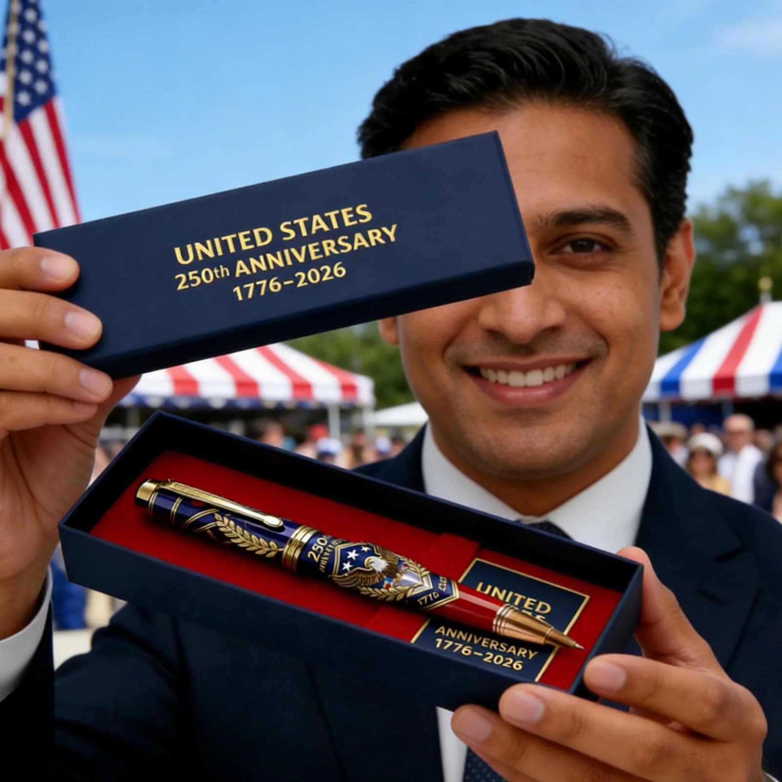 Fourth of July Pens with Gift Box Patriotic Engraved Gel Pen 1776-2026 Commemorative for Men Lawyers History Buffs